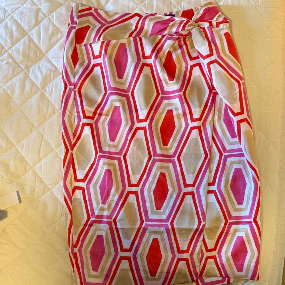 Ann Taylor Pink and Red Geometric Pencil Skirt
